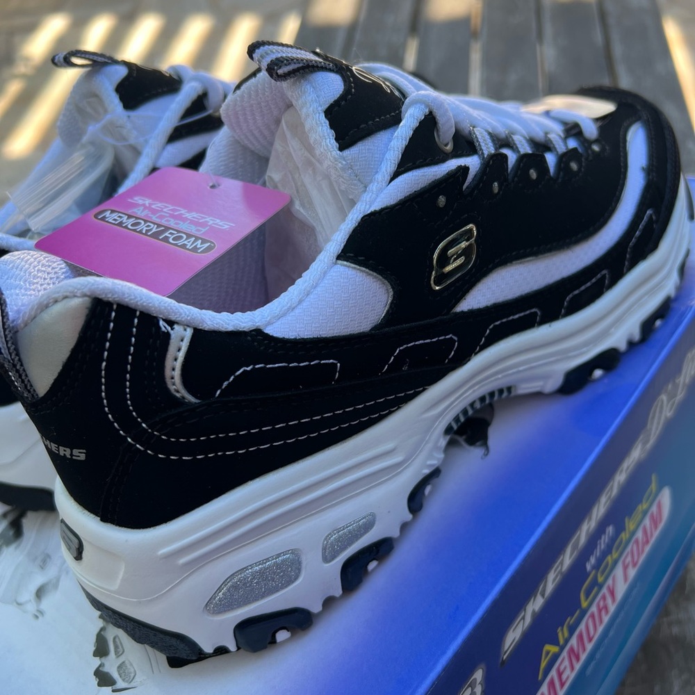 NIB Skechers D'Lites Biggest Fan Black White Chunky Sneakers Womens Size 7 - Picture 6 of 12